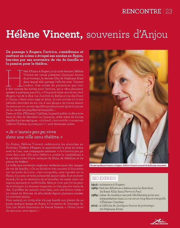 portrait Hélène Vincent - magazine Maine et Loire.
commandes photo : service de la communication Département 49